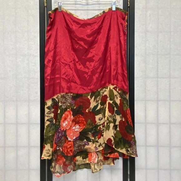 Chicos Design Sheer Lined Flamenco Ruffled Hi Low Asymmetrical Maxi Skirt Floral - Picture 6 of 13